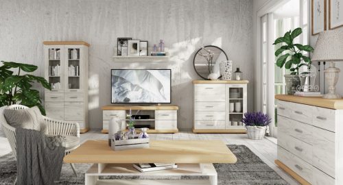 Cora nappali bútor - kézműves fehér/kézműves arany