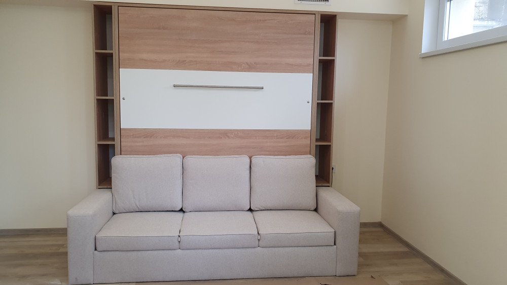   Függőleges szekrényágy kanapéval és polcokkal, 160 cm, Invent 

